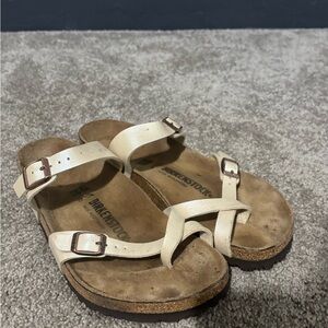 Birkenstock Cream Leather Double Strap Buckle Sandals